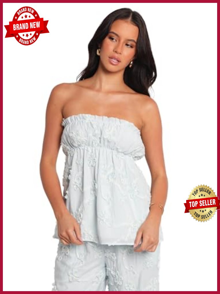 Strapless Peplum Top With Shirred Bodice Square Neck Sleeveless Blouse
